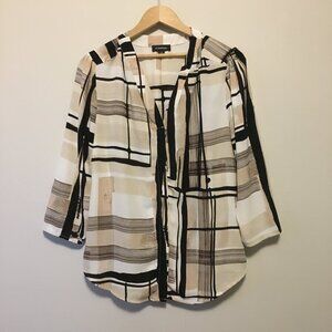 Le Chateau Abstract Colourblock Semi Sheer Button Down Tunic Blouse 90s